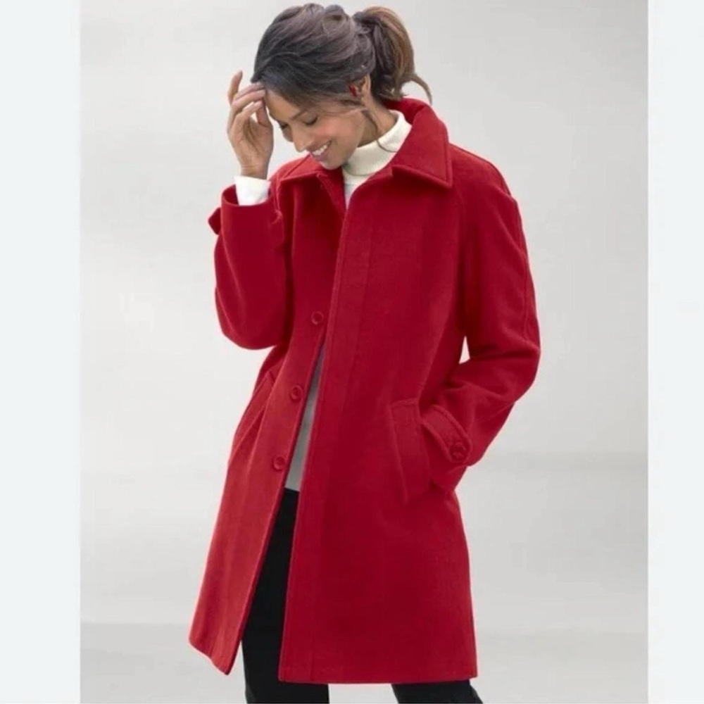 NWT Appleseed’s Red Wool Blend Balmaccan Preppy Knee Length Peacoat, Size 1X.